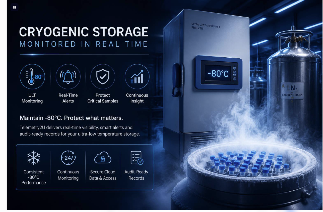 Cryogenic storage and ultra-low-temperature monitoring infographic
